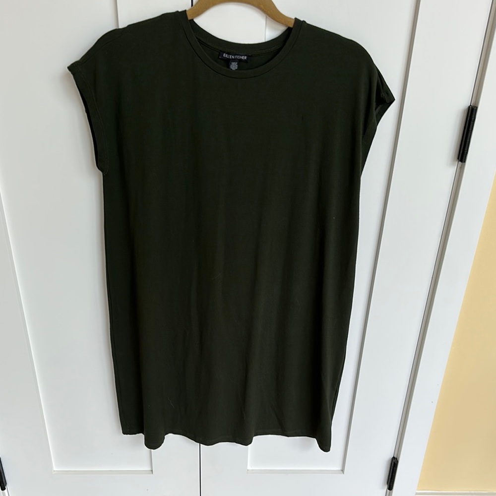 Eileen Fisher Dark Green Cap Sleeve T-Shirt Dress Size SP